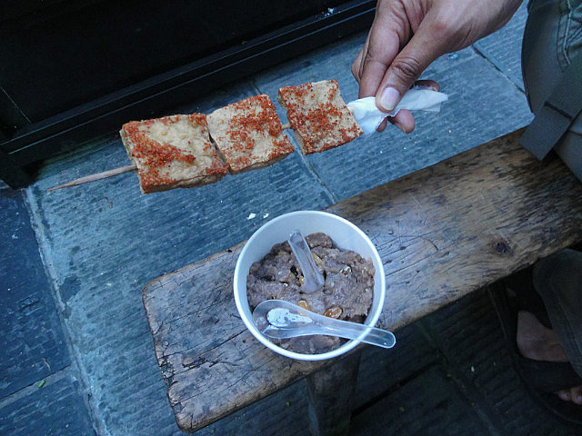 Spiced stinky tofu on a stick