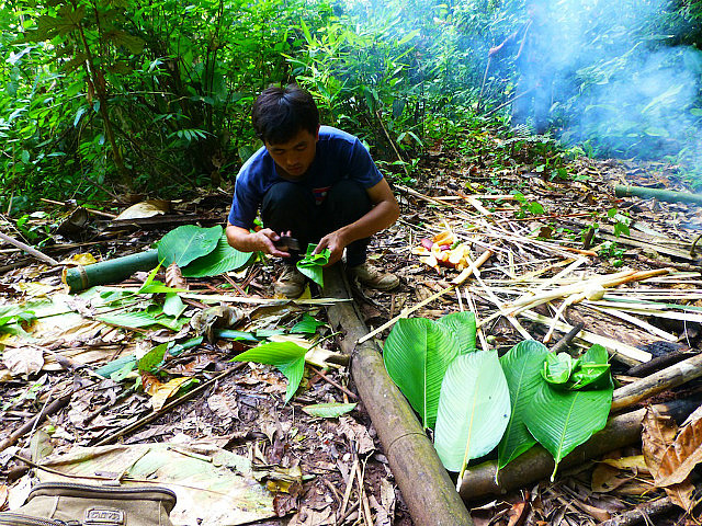 Fashioning 'spoons' with leaves
