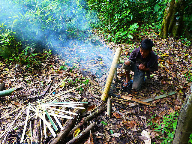 Soup cooking in bamboo