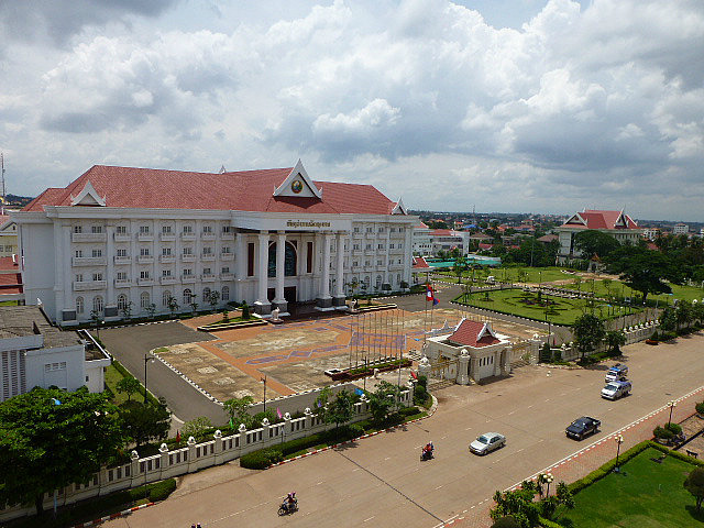 Administrative building seen from top of Patuxai