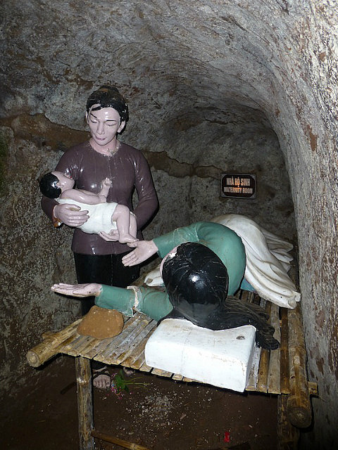 Makeshift maternity ward in the tunnel