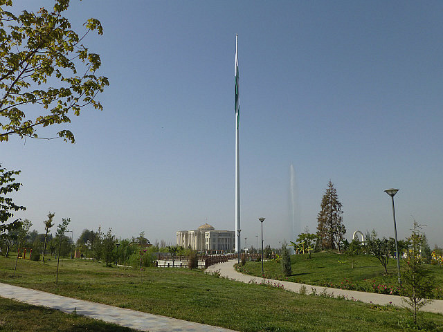 Tall flagpole in front of Palace of Nations
