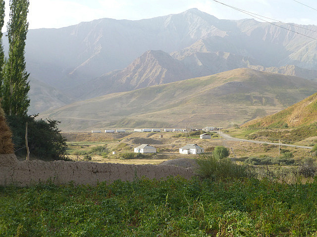 Kyrgyz border post  seen from Karamyk village