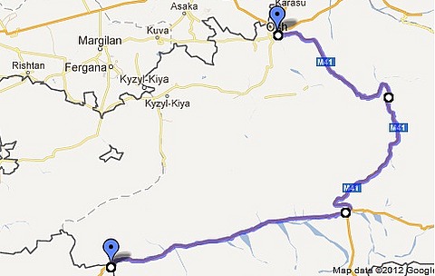 Karamyk to Osh Route Map