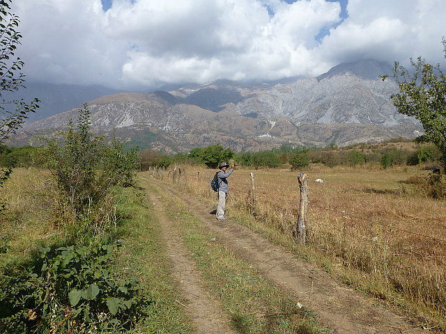 Mountain backdrop behind the trail