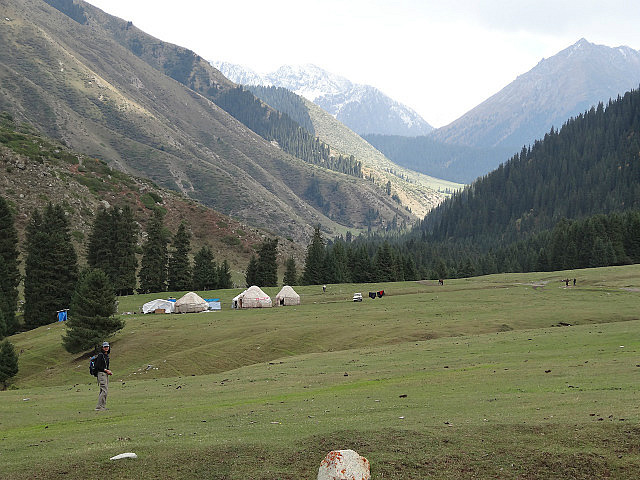 Walking up to the yurts