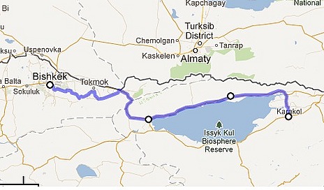 Bishkek to Karakol Route Map