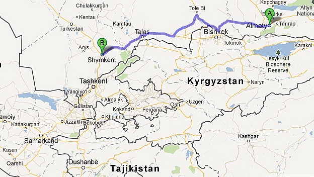 Almaty to Shymkent Route Map