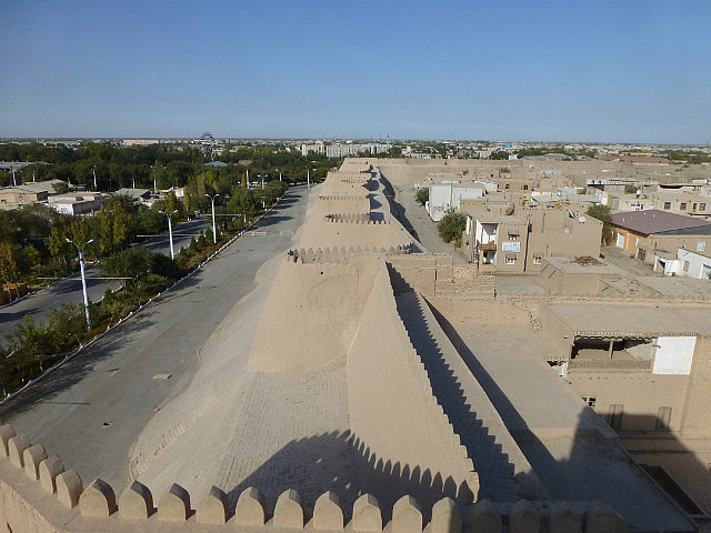 Wall separates historic Khiva from the modern city