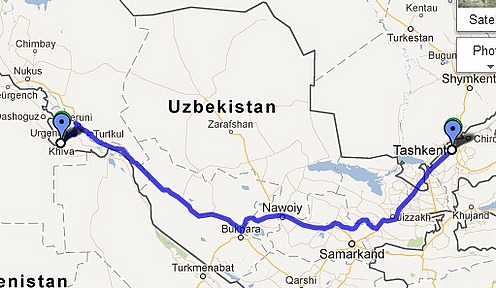 Tashkent to Khiva Route Map