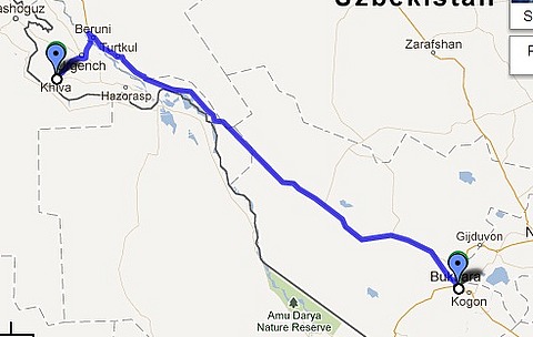 Khiva to Bukhara Route Map