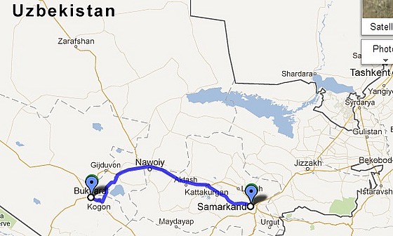 Bukhara to Samarqand Route Map