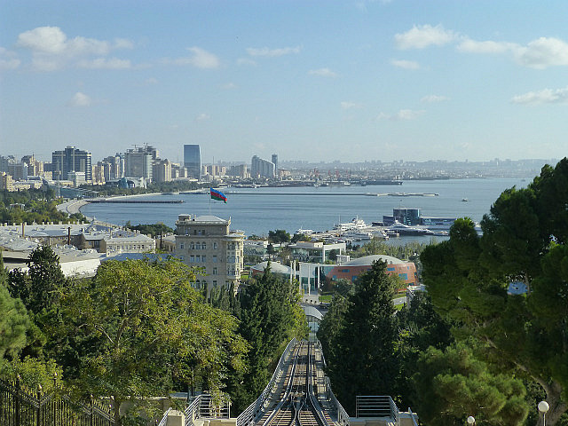Caspian Sea panorama from top of funicular line