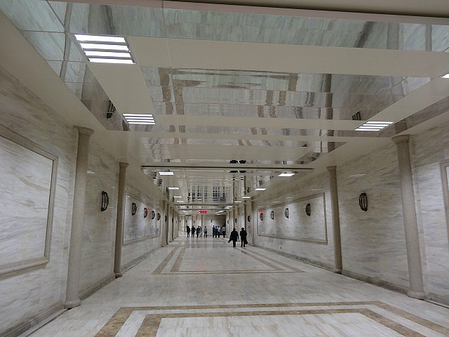 Shiny marble tiled pedestrian underpass