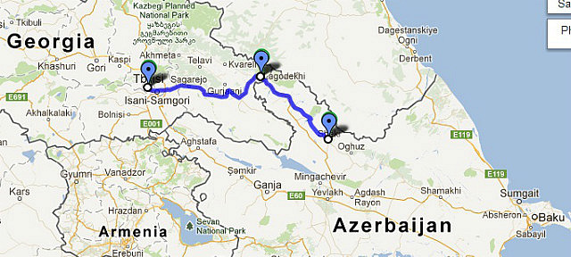 Sheki, Azerbaijan to Tbilisi, Georgia Route Map