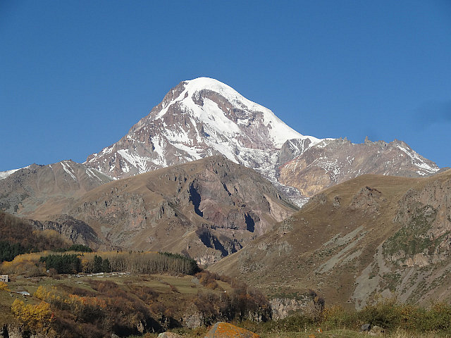 Mt. Kazbeg towers over the town