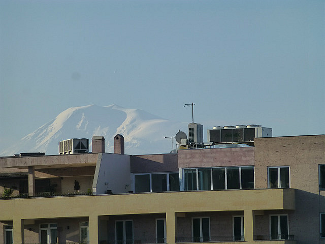Ararat from our guesthouse window in Yerevan