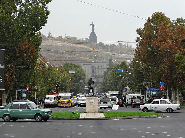 Mother Armenia Statue towering over the city