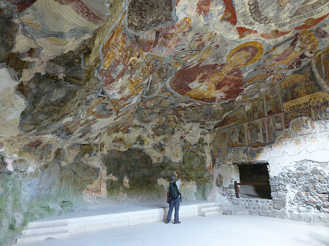Colorful frescos inside Rock Chapel