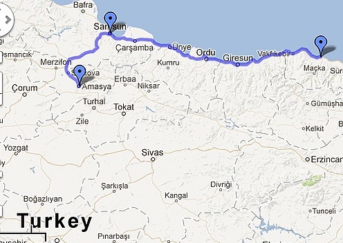 Trabzon to Amasya Route Map (450+ km)