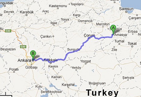 Amasya to Ankara Route Map (350+ km)