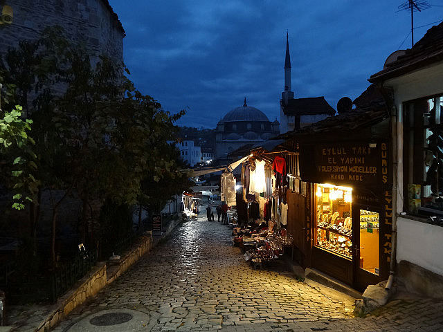 Safranbolu market and mosque at evening time