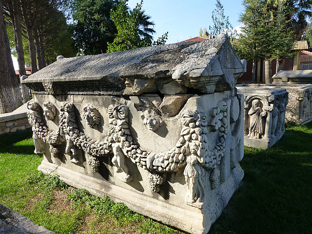 One of several ornate sarcophagi