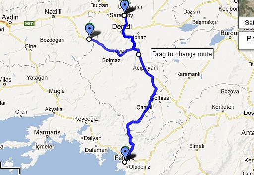Fethiye-Pamukkale-Afrodisias Route Map