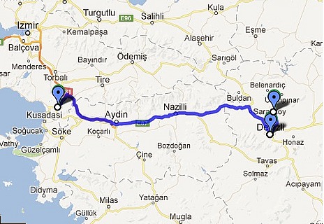 Pamukkale to Selcuk Route Map (200 km)