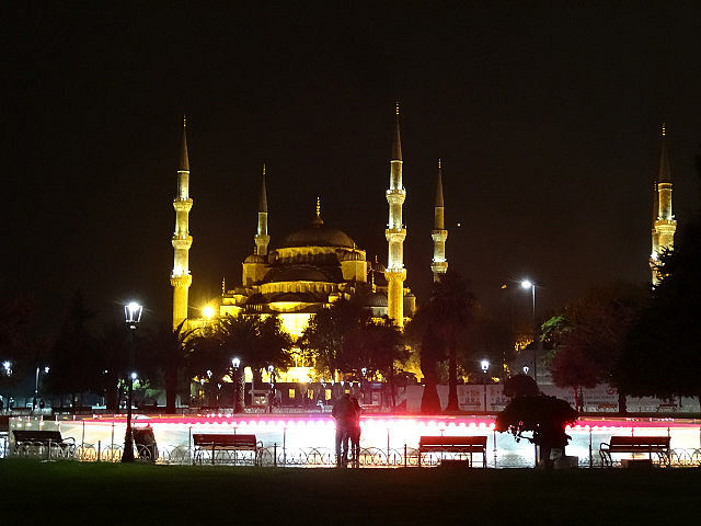 Blue Mosque illuminated at night