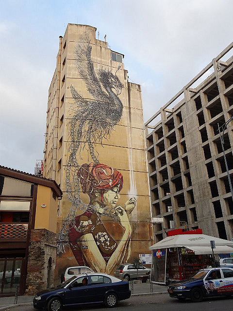 Mural in the Ladadika neighbourhood