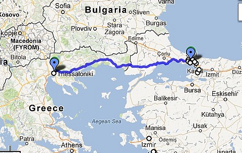 Istanbul to Thessaloniki Route Map (600 km)