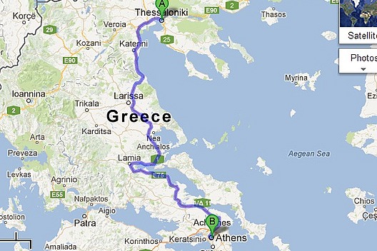 Route Map - Thessaloniki to Athens