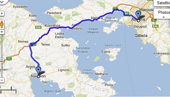 Route Map - Athens to Nafplio