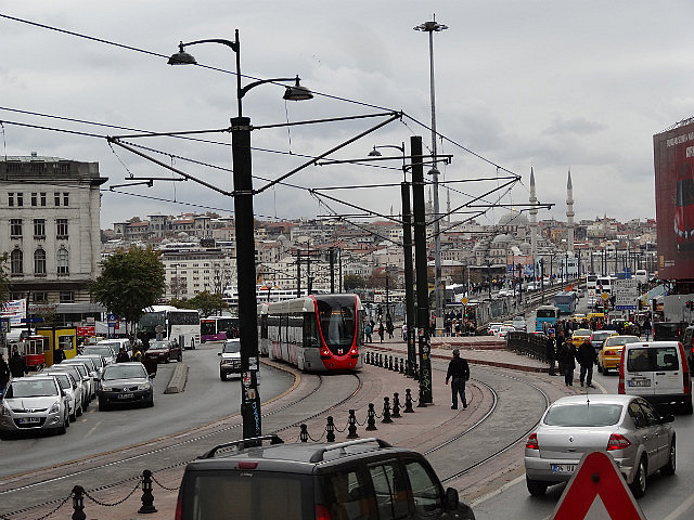 Tram and skyline from Galata