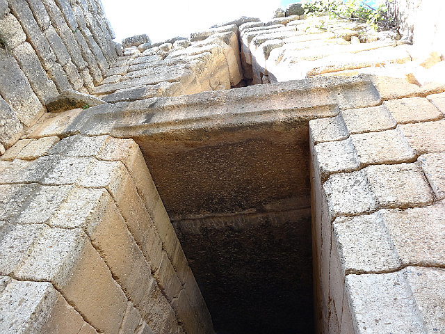 Massive stone lintel tops the entrance