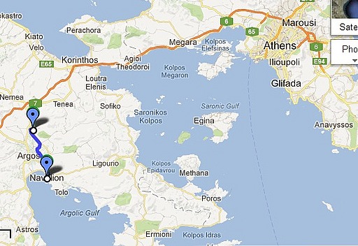 Route Map - Nafplio to Mykinues