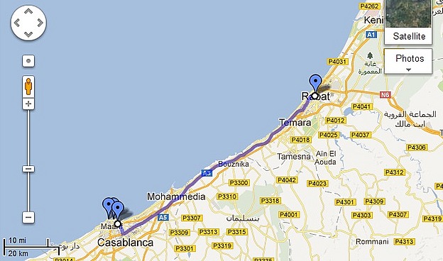 Route Map - Rabat to Casablanca