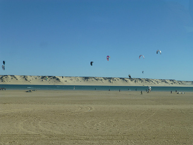 Kite surfers on the bay on the Dakhla peninsula