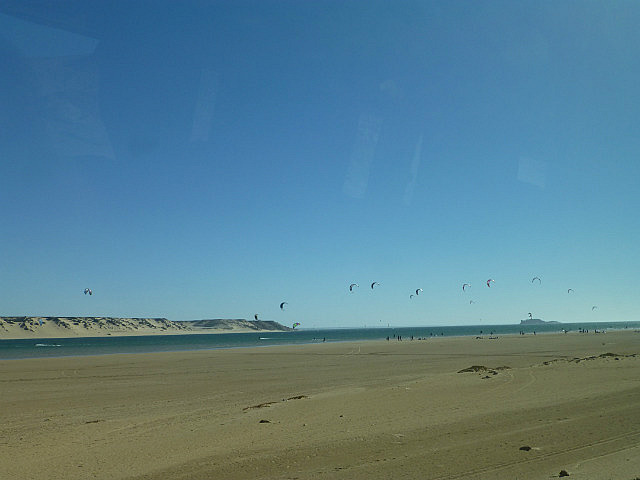 Kite surfers on the bay on the Dakhla peninsula