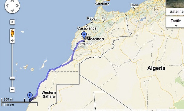Route Map - Marrakech to Dakhla (1400 km)
