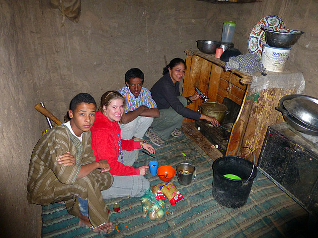 Making pasta under flashlight