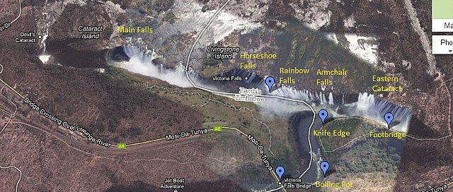 Satellite view of Victoria Falls