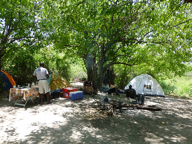 Setting up camp on an island