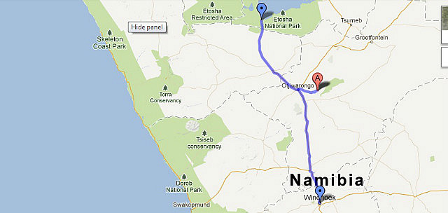 Windhoek - Cheetah Fund - Okaukuejo (435 km)