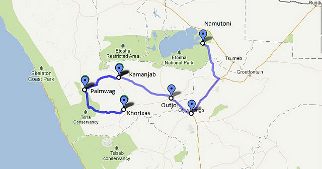 Etosha - Himba, Damaraland, Grootberg (733 km)