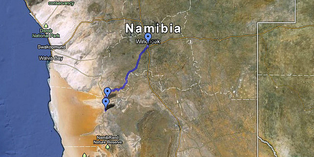 Route Map - Agama Camp to Windhoek (250 km)