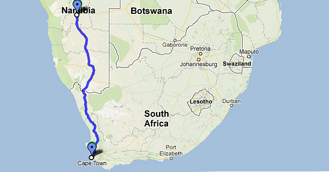 Route Map - Windhoek to Cape Town (1479 km)