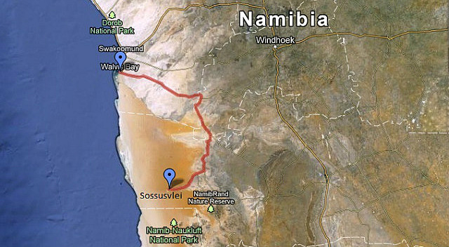 Route Map - Walvis Bay to Sossusvlei (376 km)