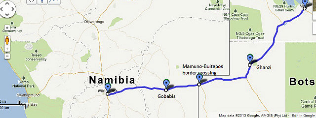 Route Map - Maun to Windhoek (813 km)